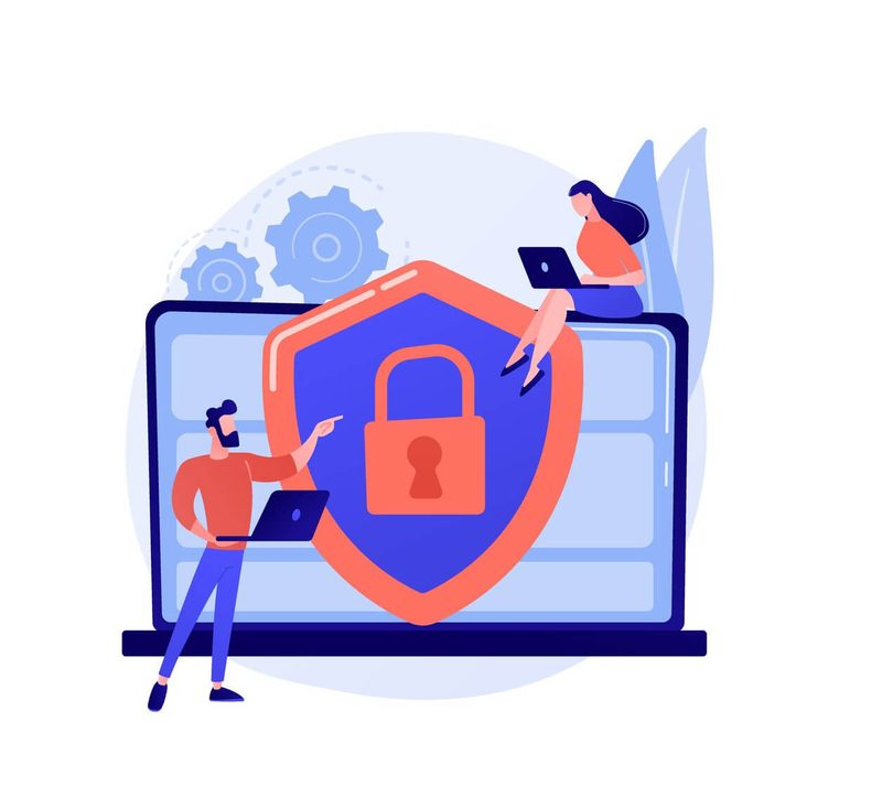 Illustration : un bouclier et un cadenas protègent un serveur