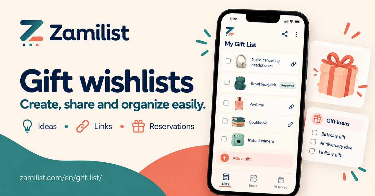 Overview of Zamilist gift wishlists, to create and share with loved ones